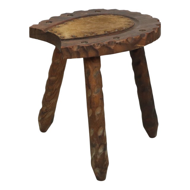 Brutalist Spanish Tripod Wooden Milk Stool For Sale