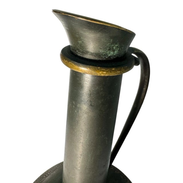 Metal Vintage Israeli Brass Bud Vase Ewer Grapevine Engraved Patina Israel For Sale - Image 7 of 14