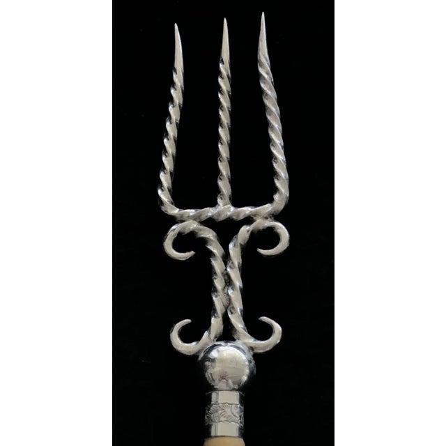 English Late 19th Century British Silver and Bone Bread Fork With Twist Tines For Sale - Image 3 of 8
