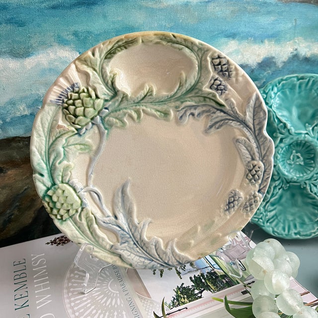 Shabby Chic Antique French Majolica Fives-Lille Asparagus Plates - Set of 12 For Sale - Image 3 of 12