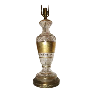 1920's Art Deco Josef Hoffmann Wiener Werkstatte Art Glass With Gilt Floral Banding Table Lamp