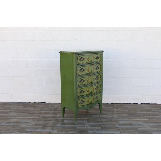 1950s French Provincial Hand-Painted Green Tall Chest of Drawers For Sale - Image 11 of 18