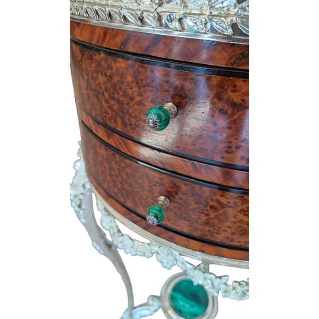 Antique French Malachite and Silvered Bronze Occasional Tables, 20th Century, Set of 2 For Sale - Image 6 of 13