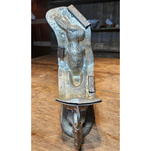 Victorian Rare Pewter "Bunny Pushing Wheelbarrow" Victorian Era Ice Cream Mold For Sale - Image 3 of 10