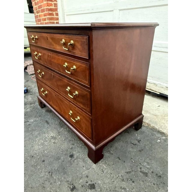 Vintage Georgian Chippendale Style Inlaid Flame Mahogany Chest of Drawers by Md. Colony For Sale - Image 10 of 17