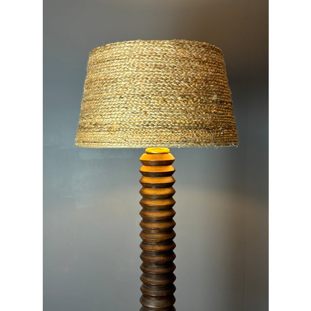 Mid-Century French Brutalist Modernist Turned Wood Floor Lamp in the style of Charles Dudouyt, 1950s For Sale - Image 12 of 16