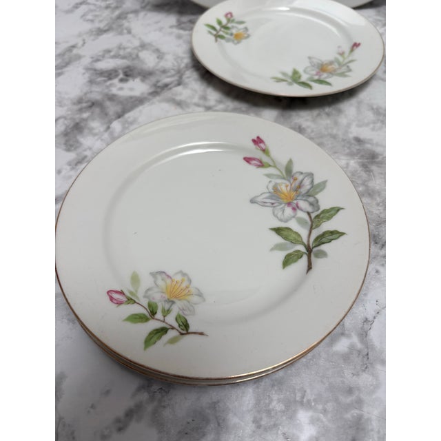 Midcentury Japanese porcelain china floral patterned bread plates or dessert plates- set of five featuring delicate...