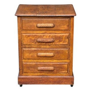 Antique Victorian Oak Four Drawer Oak Wood File Cabinet With Pull Out Work Tab For Sale