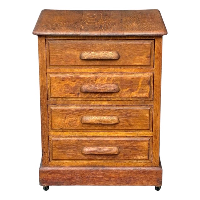 Antique Victorian Oak Four Drawer Oak Wood File Cabinet With Pull Out Work Tab For Sale