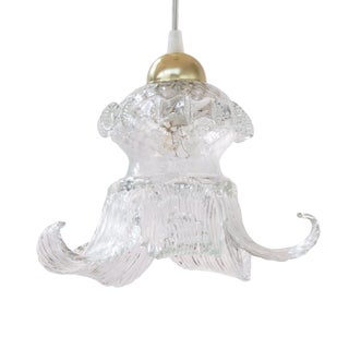 Vintage Flower Pendant in Clear Murano Glass, 1980s For Sale