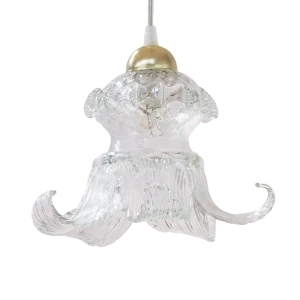 Vintage Flower Pendant in Clear Murano Glass, 1980s