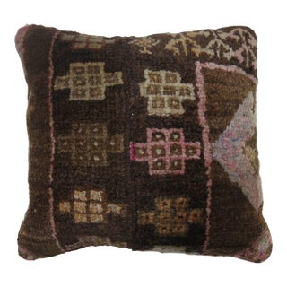 Brown Vintage Turkish Abstract Rug Pillow For Sale