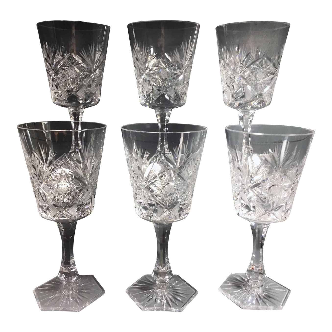 American Brilliant Cut Crystal Goblets - Set of 6