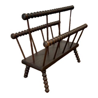 Early 20th Century Antique Victorian Style Hand Crafted Turned Wood Spindle Spool Magazine Rack For Sale