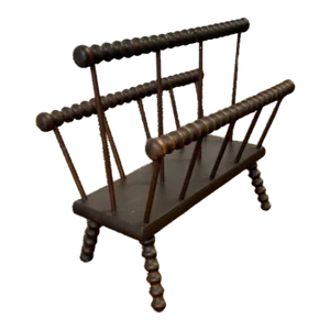 Early 20th Century Antique Victorian Style Hand Crafted Turned Wood Spindle Spool Magazine Rack
