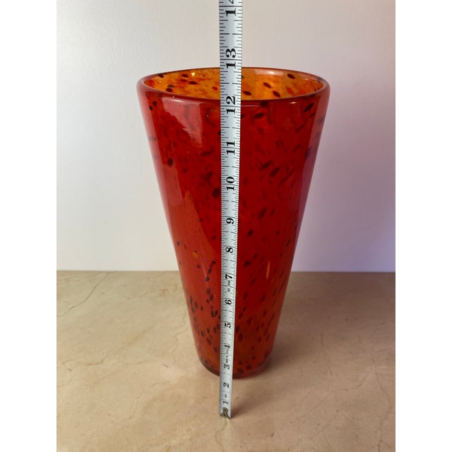 Henry Dean Mouth-Blown Red & Black Speckled Glass Vase, Signed For Sale - Image 10 of 10