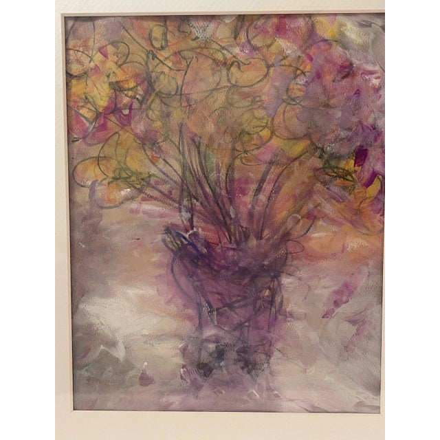 Original Mixed Media Artwork “Lilac Bouquet” (Watered Acrylic Painting and Ink on Art Paper); Signed, Framed For Sale - Image 4 of 11