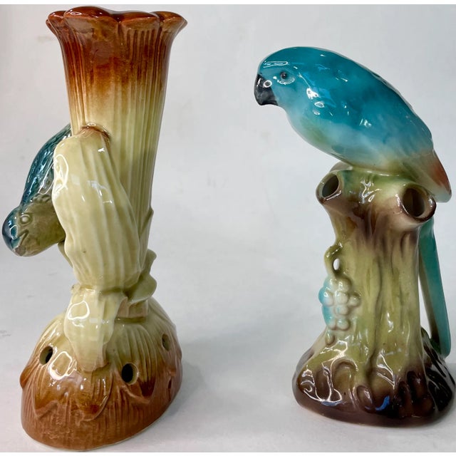 Faux Bois Bird Porcelain Vases, Mid 20th Century For Sale - Image 4 of 7