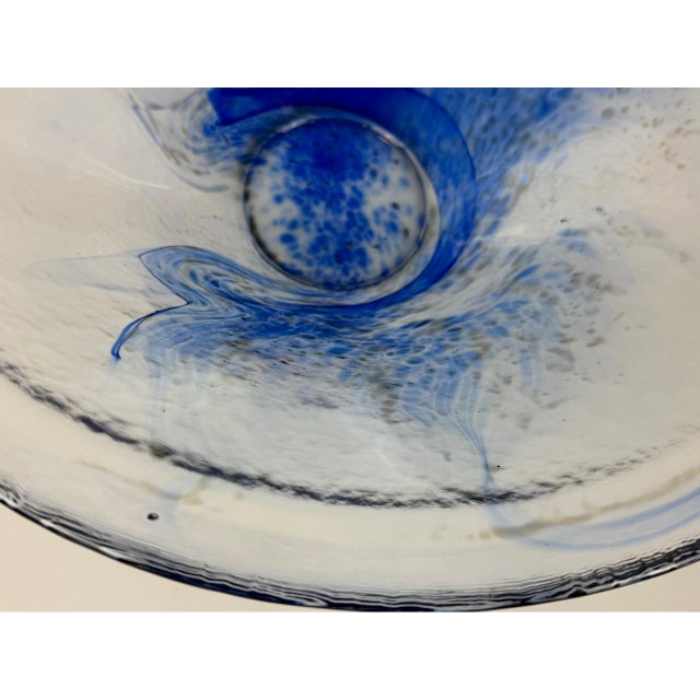 Large Vintage Conical Blue Glass Centerpiece Bowl, 1980s For Sale - Image 10 of 15