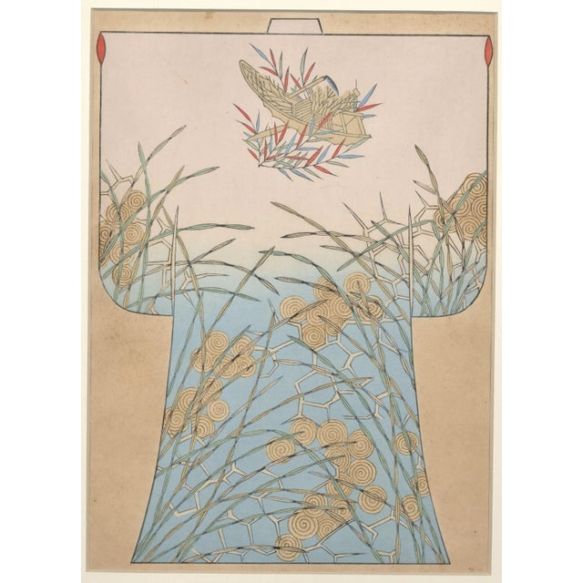 1920s Matted 1927 Asian Japanese Kimono Fashion Design Woodblock For Sale - Image 5 of 5