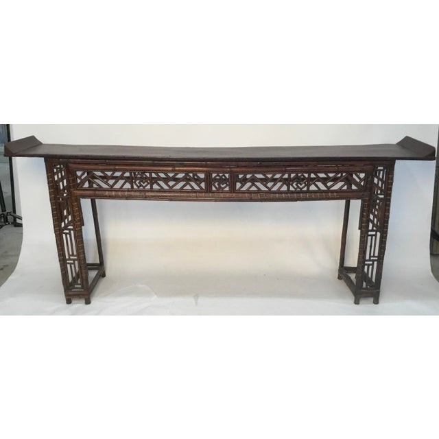 Vintage Chinese Bamboo Console Table With Red Laquer Top Chairish