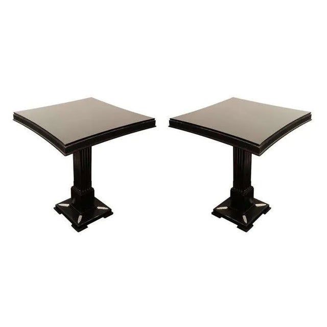 Black Occasional Tables in Ebonized Mahogany w/ Pedestal Bases by James Mont - a Pair For Sale - Image 8 of 8