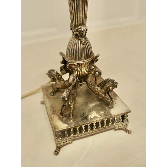 Silver Plated Table Lamp with Mythological Characters For Sale - Image 3 of 11