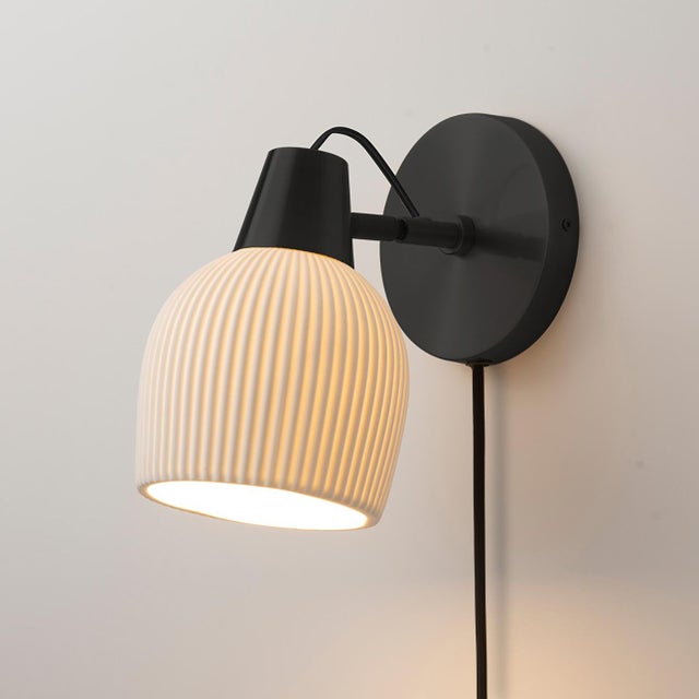 Modern Petaluma Bone Porcelain Wall Sconce With Textured Shade and Dimmer by Nova of California For Sale - Image 3 of 11