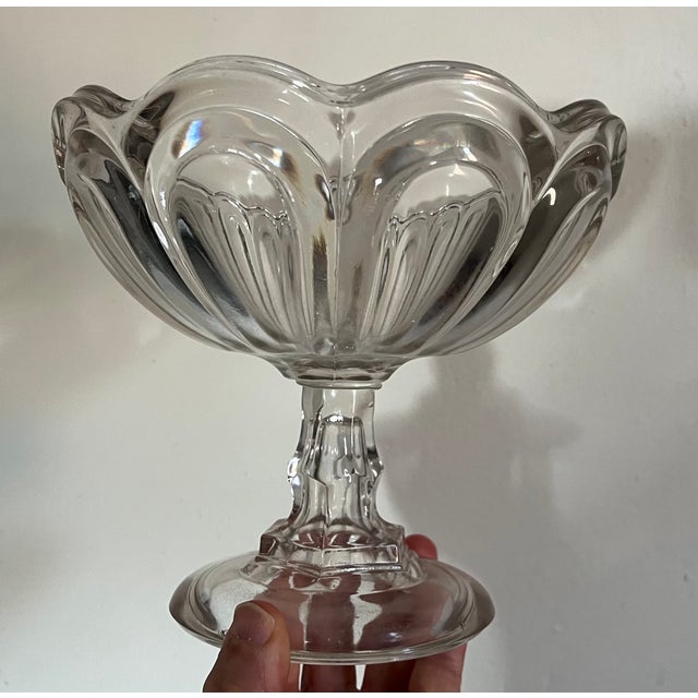 Antique 19th Century American Flint Glass Footed Compote Fruit Bowl Raised Panel or Petal Pattern Circa 1850 For Sale - Image 9 of 11
