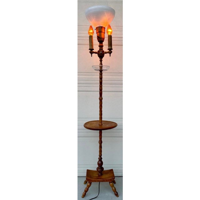Authentic Antique Maple Floor Lamp With Built-in Table & Glass Gallery Tray 61" For Sale - Image 14 of 16