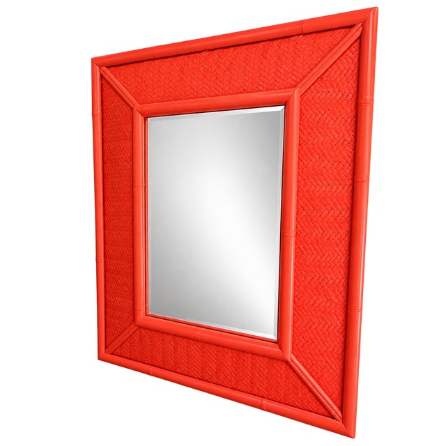 Chippendale Coral Bamboo Weave Wall Mirror For Sale - Image 3 of 4