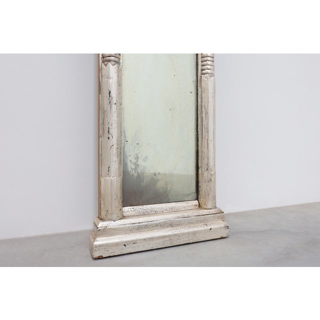 19th Century Neoclassical Silver Leaf Pier Mirror with Ringed Columns and Cornice, Italy, 1850 For Sale - Image 5 of 12