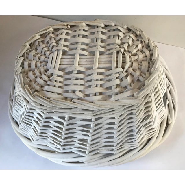 Wood Vintage White Wicker Handled Basket For Sale - Image 7 of 8
