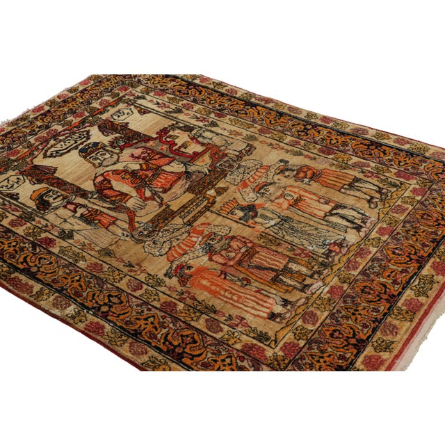 Rug & Kilim Antique Persian Malayer Rug in Beige With Pictorials and Florals - Rug & Kilim For Sale - Image 4 of 9
