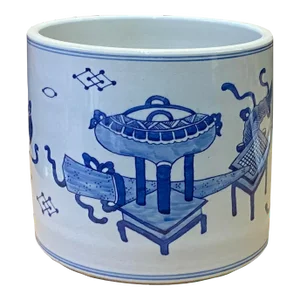 Chinese Blue & White Porcelain Treasure Scenery Brush Holder Pot