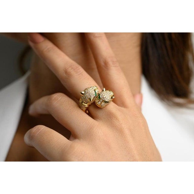 Diamond Panther Double Head Bypass Ring in 18k Solid Yellow