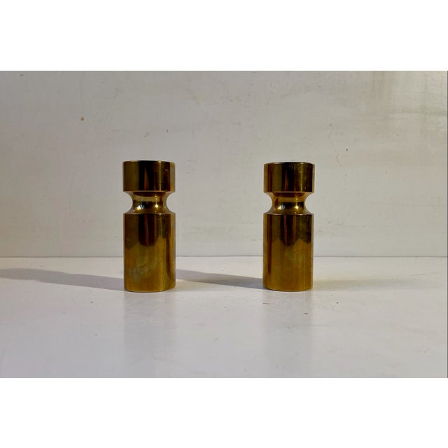 Gold Scandinavian Functionalist Candlesticks in Bronze, 1940s, Set of 2 For Sale - Image 8 of 9