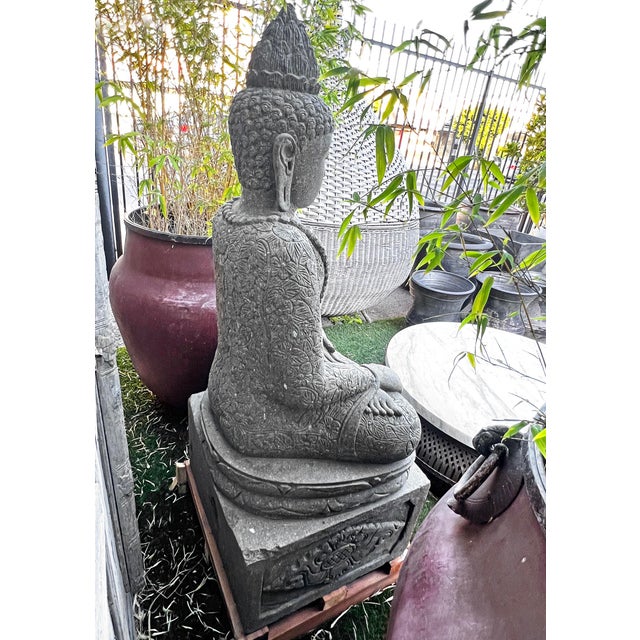 Vintage Stone Sitting Garden Buddha Statue For Sale - Image 4 of 8