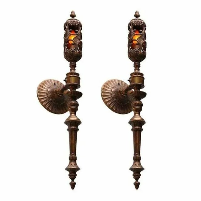 Copper 19th Century Palatial Large Wall Torchieres Sconces from A Chateau - a Pair For Sale - Image 8 of 8