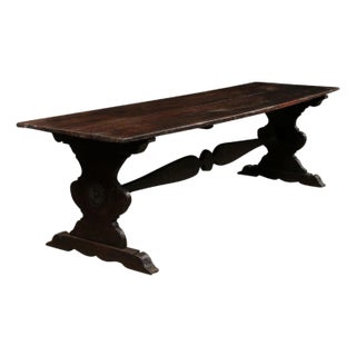 18th Century Italian Carved Wood Trestle Dining Table For Sale