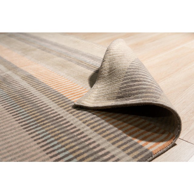 9x12 Louie Ophelia Beige Stripe Modern Handmade Wool Carpet Rug For Sale - Image 4 of 8