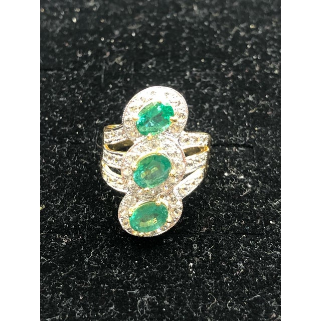 Emerald Bochic "Orient" Natural Emerald & Topaz Cocktail Ring Set In 18K Gold & Silver For Sale - Image 8 of 11