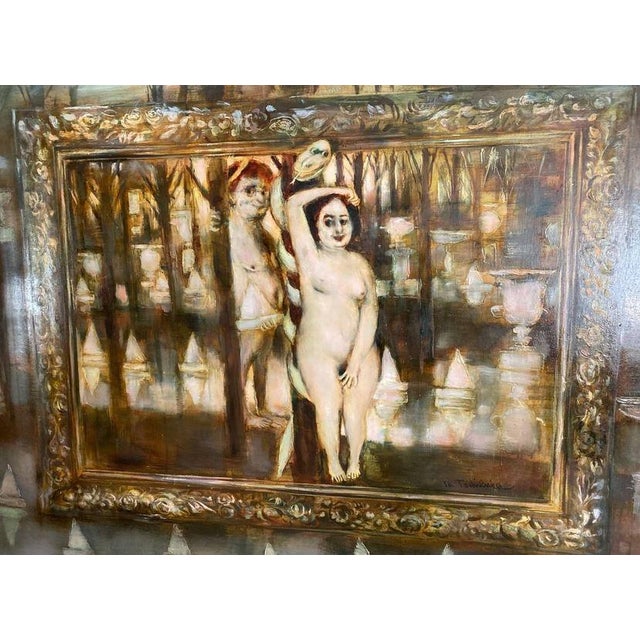 1970s Mark Tochilkin Original Oil on Canvas Painting "Adam and Eve at Brighton Beach" For Sale In West Palm - Image 6 of 6