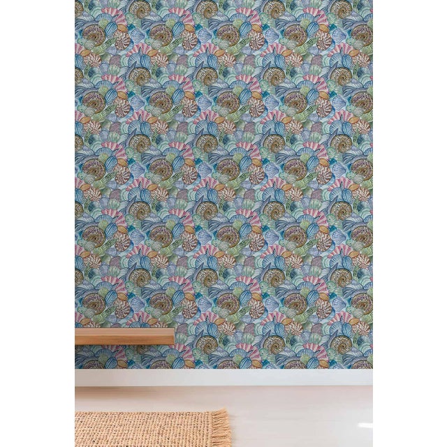 Shell of a Good Time Grasscloth Wallpaper by House Party | Ocean Blue | 6 Yards For Sale In Charlotte - Image 6 of 8