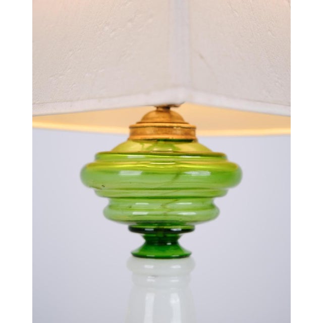 Table Lamp in Green and White Opaline Glass with Brass Details, 1880s For Sale - Image 5 of 9