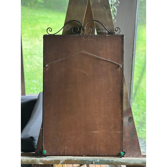 Art Nouveau French Style Cast Iron Wall Mirror With Applied Brass Rosettes & Beveled Etched Glass For Sale - Image 11 of 12