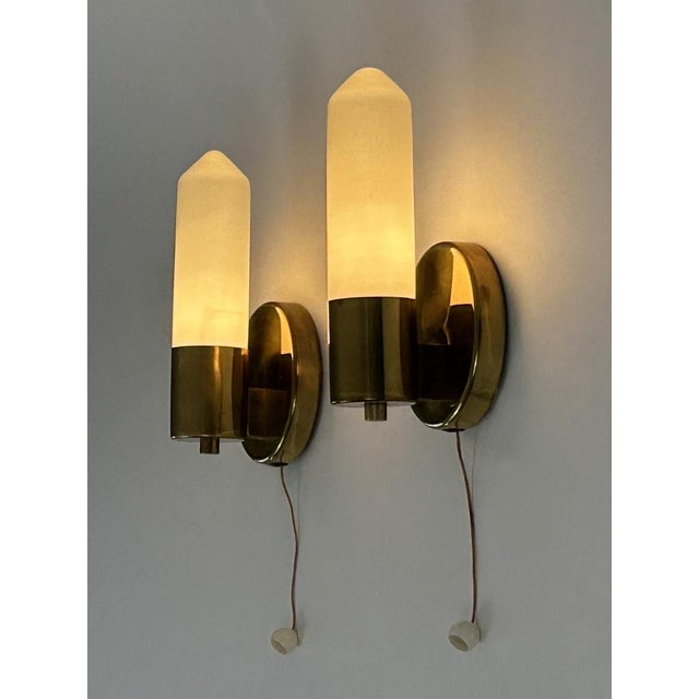Bauhaus Brass & Opaline Glass Sconces, Germany, 1950s, Set of 2 For Sale - Image 17 of 18
