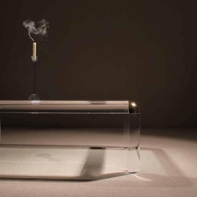 Rectangular Acrylic and Brass Coffee Table in the style of Karl Springer, 1970s For Sale - Image 12 of 18