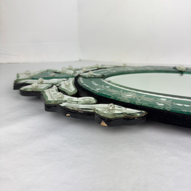 Transparent Early 20th Century Venetian Glass Mirror - Etched & Reverse Painted For Sale - Image 8 of 12