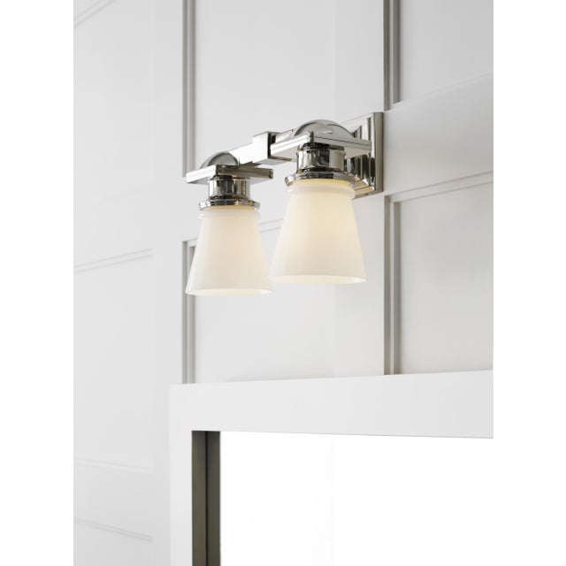 Traditional Chapman & Myers for Visual Comfort Signature New York Subway Double Light in Polished Nickel with White Glass For Sale - Image 3 of 4